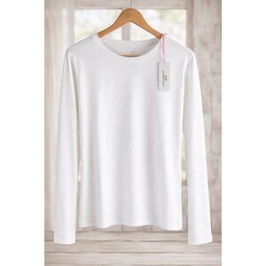 New Vineyard Vines Women L White Long Sleeve Cotton Knit Top T Shirt Whale